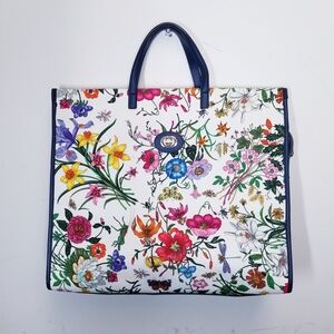 Gucci Floral Tote with Navy Handles